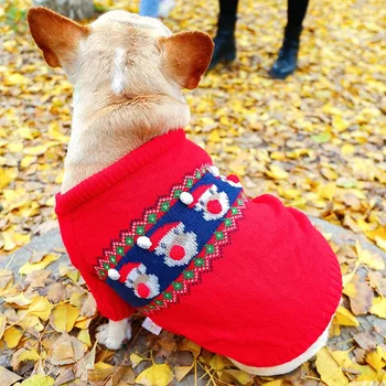Bumbac rosu Crăciun pulover Câine Animal de Grăsime S XL Pug-ii Pui Bulldog francez Yorkie Terrier de Toamna si Iarna Vesta Camasa Strat de Aprovizionare
