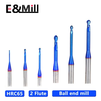 HRC65 Minge Nas Profunde groove End Mills 2 Flaut ball milling cutter 1mm, 1.5 mm, 2mm 3mm cnc mașină de frezat instrument de nanometri acoperire