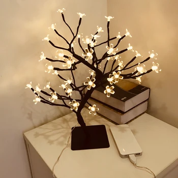 Lumina de noapte LED 36/48 Floare de Cires Prun Lampa de Birou, Lampa de Interior Dormitor Nunta Petrecere de Crăciun Bar Decorare Pom de Lampa