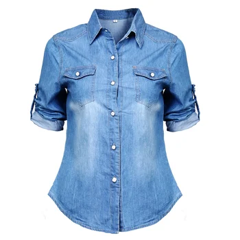 De Brand Nou Casual Femei Denim Bluza de Primavara cu Maneci Lungi Vrac se potrivesc Slim Fit Jeans Tricou Femei Denim Îmbrăcăminte pentru Femei Bluze