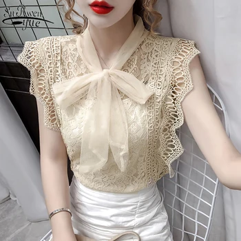 2021 Femei Topuri și Bluze de Dantelă Mozaic Blusas coreeană de Moda de Îmbrăcăminte Solidă Gol Afară de Cămașă Vintage Tricou fără Mâneci 9811