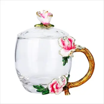 Elegant Rose Email Ceașcă Ceai de Flori Ceașcă de Sticlă rezistente la Căldură Birou de Cafea Ceasca de Suc de Băut o Ceașcă de Ceai cu Cana de Nunta Cadouri de Ziua de nastere