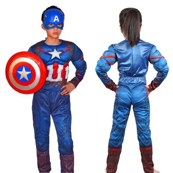 Supereroi Copii Musculare Captain America Costum Copil Cosplay Super-Erou Costume De Halloween Pentru Copii Băieți Fete S-L