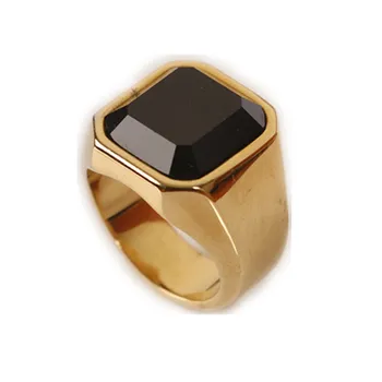 Simplu Barbati Negru Pătrat Bijuterie de Piatra Ton de Aur 316L din Oțel Inoxidabil, Inel pentru Bărbați Bijuterii de Înaltă Calitate