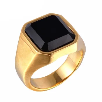 Simplu Barbati Negru Pătrat Bijuterie de Piatra Ton de Aur 316L din Oțel Inoxidabil, Inel pentru Bărbați Bijuterii de Înaltă Calitate