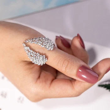 Smarald Redimensionabilă 925 de argint Sterlină Femei Aripă de Înger Inel Femei de Logodna Inel de Nunta alb Simulat Bijuterii cu Diamante