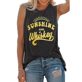 Vesta femei Soare Și Whisky Scrisoarea Imprimate Gât Rotund, fără Mâneci T-shirt 2020 Casual de Vara Harajuku Loose Tank Topuri