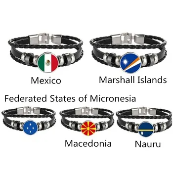 Macedonia, Insulele Marshall, Micronezia, Mexic, Nauru Pavilion Multistrat din Piele Brățară Moda Brățară Bărbați și Femei Bijuterii