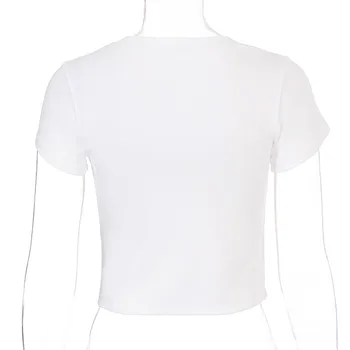2021 Vara Femei tricou Alb cu Maneci Scurte O-gât Desene animate Imprimate Slim Top Tee Casual Streetwear Mini Culturilor Topuri