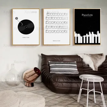 Nordic Alb și Negru Pian, Muzica de Înregistrare Notă Arta de Perete Poster de Imprimare Panza Pictura Tablou Modern Home Decor Camera de zi
