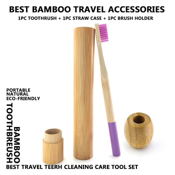 Colorate Coloană de Bambus Periuta de dinti de Sus Plat Portabil Set de Călătorie cu Tub de Bambus Bambus Caz din Lemn Natural Titularul Periuta de dinti