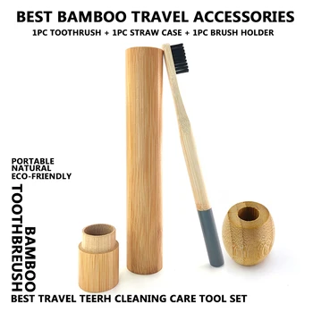 Colorate Coloană de Bambus Periuta de dinti de Sus Plat Portabil Set de Călătorie cu Tub de Bambus Bambus Caz din Lemn Natural Titularul Periuta de dinti