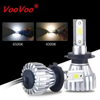 VooVoo 2 buc fără ventilator H7 H1 Led H3, H4, H11 9005 9006 9012 HIR2 6500K 4300K Mini Masina Faruri Becuri de 50W 5000LM Automată a Farurilor Lumini
