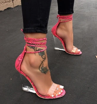 Model sarpe Curea Glezna Cristal Transparent Femei Sandale Pană în 2020 Pantofi cu Toc Clar Tocuri inalte Femei Pantofi Sandale Pană