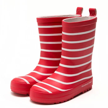 Nouă Copii Dungă Cizme de Ploaie pentru Băieți și Fete de la Jumătatea Vițel Impermeabil Cizme de Ploaie din Cauciuc Anti-alunecare Pantofi de Apă pentru Școală Fată Băiat Roșu