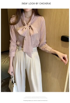 Femei elegante dot bluze coreeană de moda de îmbrăcăminte pentru femei roz șifon bluza cu papion doamna tricou si bluza