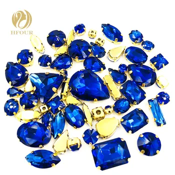 Noua bază de Aur amestecat dimensiune se amestecă forma Royal albastru de cristal de sticlă flatback coase pe pietre cu gheare DIY Accesorii de îmbrăcăminte