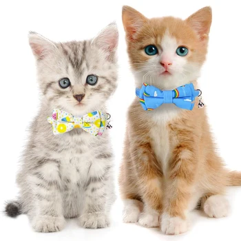 Guler pisica cu Clopotel Separatiste și Papion Curcubeu de Imprimare Model Detașabil Arc de Siguranță Pisoi Gulere pentru Animale de companie Pisica Kitty