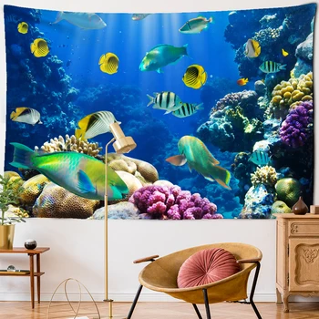 Tipar Digital 3D Tapiserie Psihedelice Lume Subacvatică Frumoasă Pește Tapiserie de Perete Animale Marine Coral Home Deco