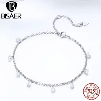 BISAER Argint 925 de Link-ul Lanț Geometrice Simple CZ Femme Brățări Brățări pentru Femei Pulseira Argint 925 Bijuterii ECB103