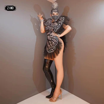 Costum de crăciun travestit festival negru aripi de fluture accesorii stras dans haine femei cu coada scena cosplay