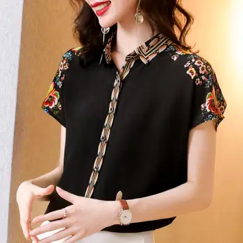 Vara Satin de mătase tricouri femei vintage flower print vrac bază cămașă bluză topuri de moda doamnă noul design casual Șifon tricouri