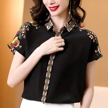 Vara Satin de mătase tricouri femei vintage flower print vrac bază cămașă bluză topuri de moda doamnă noul design casual Șifon tricouri