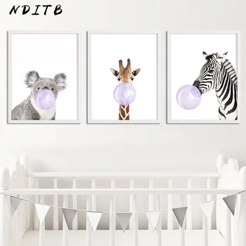NDITB Baby Animal Zebra, Girafa Cerb Bubble Panza Pictura Arta Pepinieră Poster de Imprimare Poza Perete pentru Copii Living Decorul Camerei