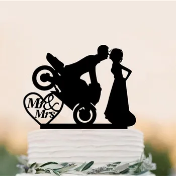 Acrilice Motocross Cuplu Mireasa & Mirele Silueta Tort de Nunta Topper Domnul și Doamna Toppers pentru Decor Nunta Tort Accesoriu