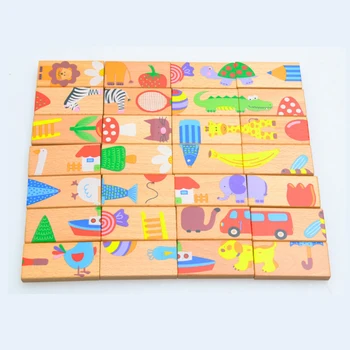 15/28Pcs din Lemn Domino cu Fructe de Recunoaștere a Animalelor Heap Turn Puzzle Jucărie Joc Montessori Copiii Învață de Puzzle Educativ pentru Copii Jucărie