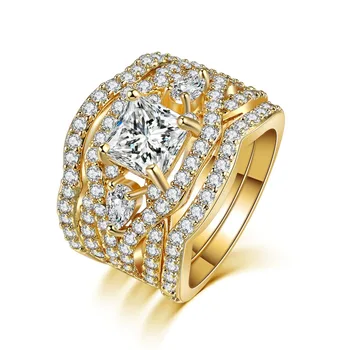 De moda de Aur Sterling 925 de Argint Culoare Inele Set Trei straturi Zircon Diamant Inel de Nunta pentru Femei Saphire Piatră prețioasă Inel de Smarald