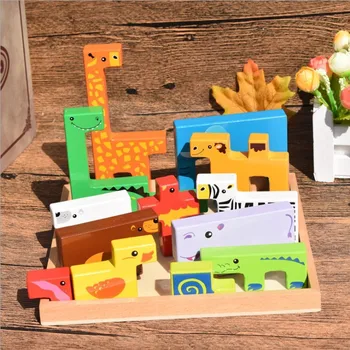 Din lemn 3D Puzzle Puzzle Jucării Pentru Copii Desene animate Animale Vehicul Puzzle-uri din Lemn de Inteligență pentru Copii Copilul Devreme Jucărie de Învățământ