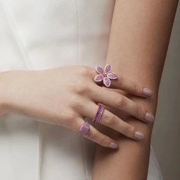 A crescut de aur roz, white cz cubic zirconia pavate frumoasa floare mare inel pentru femei partid bijuterii