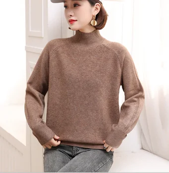 Femei culoare solidă pulover vrac maneca lunga din tricot pulover cald