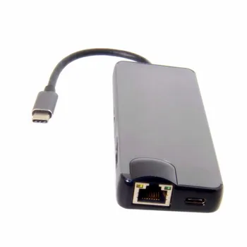 8-in-1 USB-C Adaptor de Tip C Hub cu USB3.0 x 2 + HDMI + VGA + adaptor Gigabit Ethernet