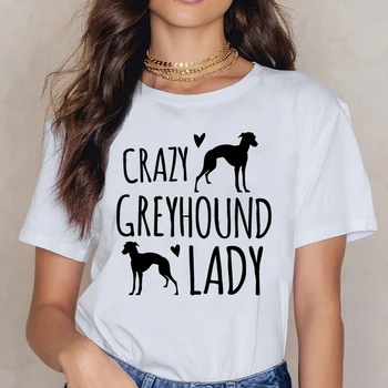 Topuri Tricou Femei Nebun Greyhound Doamna Cu Doi Câini Hip Hop Scurt De Epocă Femei Tricou