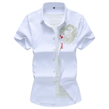 Chineză Stil Maneca Scurta Tricou Bărbați Vară 2020 Nou Elegant Liber Casual Tricou Imprimat de sex Masculin Brand de Haine Plus Dimensiunea 5XL 6XL 7XL