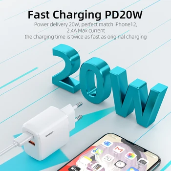 Essager Încărcător de Telefon Mobil 20W Plug PD Încărcător Rapid de Încărcare 2 USB Încărcător QC PD 3.0 USB-C Tip C Pentru iPhone 12 Xiaomi, Huawei