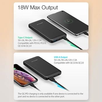 BlitzWolf BW-P9 18W 10000mAh USB PD QC 3.0 Power Bank de Tip C, Încărcare Rapidă Dual pentru iPhone 12 Pro Max pentru Xiaomi pentru Huawei