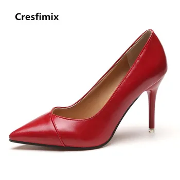 Cresfimix mulheres saltos altos femei de înaltă calitate, cu toc de piele pu pantofi doamnă a subliniat toe pantofi roșii tocuri negru, de mare c2791