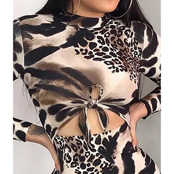 Moda Femei Sexy Leopard de Imprimare Bodycon OL Mini Rochie Eleganta cu Maneci Lungi Tubulare Birou Doamnă Bandaj Doamnelor Rochii