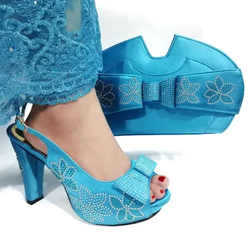 Culoarea piersicii Nigeria Femei Pantofi Și Sac de Potrivire Set la Modă din Piele PU Doamnelor Tocuri Sandale Si Geanta Set Pentru Petrecere