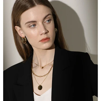 Atemporal Întreb Titanium 3 Straturi Monedă Lanțuri Cravată Colier Pentru Femei Bijuterii Din Oțel Inoxidabil De Designer Boho Uri De Top La Modă 5562