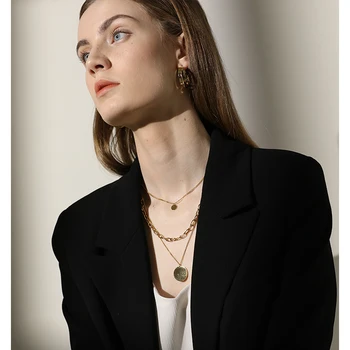 Atemporal Întreb Titanium 3 Straturi Monedă Lanțuri Cravată Colier Pentru Femei Bijuterii Din Oțel Inoxidabil De Designer Boho Uri De Top La Modă 5562