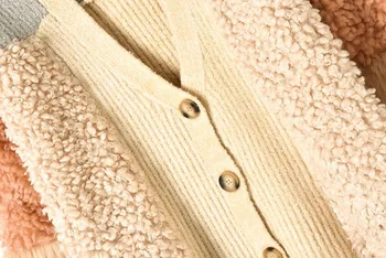 Designer Cardigan Casual de Iarnă Tricotate Jumper 2018 Noi V-gât de Miel Lână Blana Maneca Mozaic Casual Pulover Femei