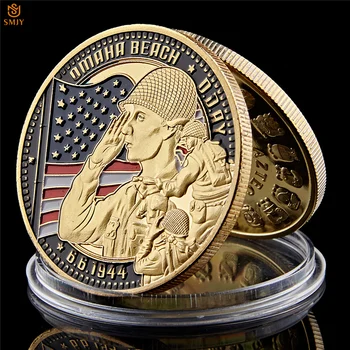 WW II 1944.6.6 Utah D-Ziua a 4-a Infanterie Ivy Div Armatei SUA Plaja Omaha Provocare Aur Simbol Monedă Comemorativă W/cutii pentru Monede