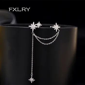 FXLRY stil Lux personalitate culoare Alb pavé zircon neregulate cercei stele de sex feminin cercei singură ureche os clip cercei
