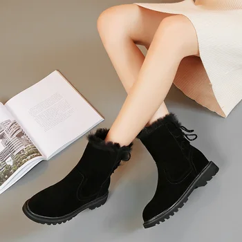 Confortabile Cizme de Zapada pentru Femei 2020 Iarna Non-alunecare de Cauciuc Unic piele de Căprioară Piele Glezna Cizme de Blană Cald Pantofi Casual Negru 841766