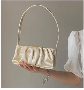 Femeie mică pungă de mătase moda simplu sac moale femei vintage messenger umăr femei geanta baguette jl988