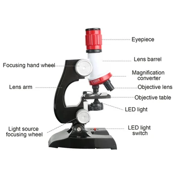 Copii Copii Copii de Învățământ Devreme Laborator 1200X Microscop cu 12pcs lame de Microscop, Instrumente Științifice Set de Jucării